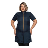 Jaleco Feminino Azul Plus Size Manga Curta Malta Full