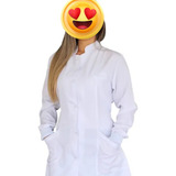 Jaleco Feminino Branco / Preto Enfermagem Acinturado Oxford