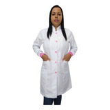 Jaleco Feminino Com Detalhes Coloridos Gabardine Acinturado