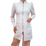 Jaleco Feminino Gabardine Zíper Branco Enfermagem Princess