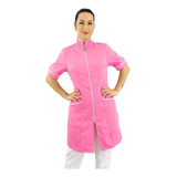 Jaleco Feminino Gola Padre Manga Curta Rosa Chiclete