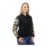 Jaqueta Bomber Feminina Camuflada Casaco Moletom