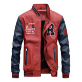 Jaqueta Casual Uniforme Beisebol Hip Hop De Couro Masculino
