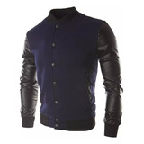 Jaqueta De Beisebol Masculina De Inverno Com Mangas De Couro