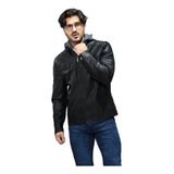 Jaqueta De Couro Masculina Com Capuz Moleton 