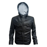 Jaqueta De Couro Masculina Preta Marrom Motoqueiro Com Capuz
