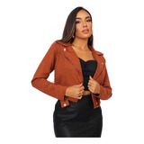 Jaqueta Feminina Casaco Camurça Suede Zíper Frontal