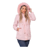 Jaqueta Feminina Parka Sarja Forrada Casaco Frio Capuz Pelo