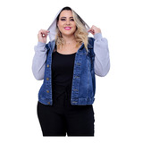 Jaqueta Jeans Feminina Moletom Casaco Plus Size Com Capuz
