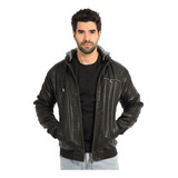 Jaqueta Masculina Couro Anistia Com Capuz De Moletom Preta