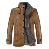 Jaqueta Masculina De Couro Com Lapela Outono E Inverno
