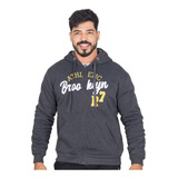 Jaqueta Moletom Masculina Peluciada Bordada Brooklyn Capuz