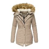 Jaqueta Parka Militar Feminina De Inverno Quente E Espessa