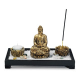 Jardim Zen Madeira Buda Hindu + Incensário Porta Velas