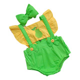 Jardineira Body Romper Bebe Menina Frutinha Pera Mesv