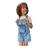 Jardineira Jeans Bordada Ursinho Macacão Infantil