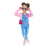 Jardineira Jeans Macacão Infantil Blogueirinha Menina