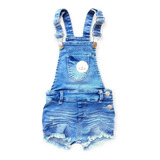 Jardineira Macacão Short Jeans Bebê Infantil Menina Bordado
