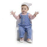 Jardineira Para Bebe Moletom Peluciado Ribana Jeans Tam. M