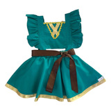 Jardineira Romper Saia Fantasia Body Bebe Princesa Merida