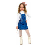 Jardineira Saia Jeans Menina Infantil Criança Princesa