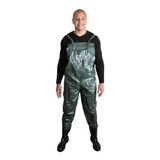 Jardineira Tipo Calça Impermeável Verde Com Bota De Pvc