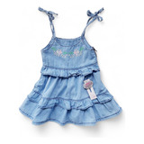 Jardineira Vestido Babadinho Jeans Infantil Bebê Menina