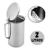 Jarra De Inox Com Tampa Aparador De Gelo 2 Litros Suco Água Cor Prata