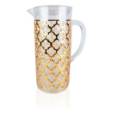 Jarra De Suco Em Acrilico Com Tampa Decorada Dourado 2l