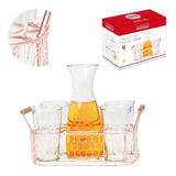 Jarra De Vidro 1l Com Copo 300ml Jarra Agua Suco 6pçs Cor Rose Gold
