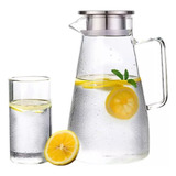 Jarra Vidro 1,7l Tampa Inox Hermetica Suco Água Borossilicat Cor Transparente