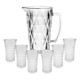 Jarra Vidro Diamond E 6 Copos Diamante Transparente Agua 1l