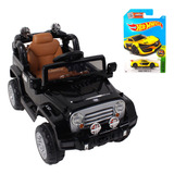 Jipe Elétrico Trilha Preto E Carrinho Hot Wheels Sortido