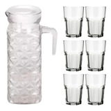Jogo 1 Jarra Diamante 1l E 6 Copos Bristol 200ml Transp.