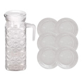 Jogo 1 Jarra Diamante 1l E 6 Pratos Acqua Fundo 22,4cm