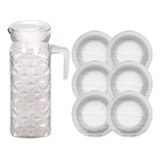 Jogo 1 Jarra Diamante 1l E 6 Pratos Diamante 22,4cm Transp.