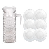 Jogo 1 Jarra Diamante 1l E 6 Pratos Primavera 22,4cm Transp.