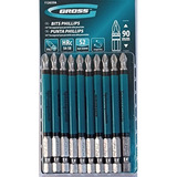 Jogo 10 Bits Ponteira Philips Pontas Ph2 90 Aço S2 Ima Gross