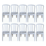 Jogo 10 Cadeiras Bistro Branca Plastico Buffet Suporta 182kg