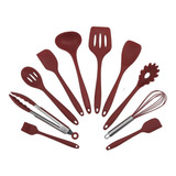 Jogo 10 Colheres De Silicone Cabo Inox Utensílios Cozinha