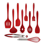 Jogo 10 Colheres De Silicone Cabo Inox Utensílios Cozinha