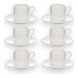 Jogo 12pçs Xícaras Porcelana Cafe 90ml C/ Pires Retro Lisa