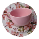 Jogo 18 Peças De Sobremesa Porcelana Chá Encanto Com Rosa 