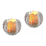 Jogo 2 Castiçal Porta Vela Bola Decoração Natal Vidro Crista
