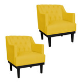 Jogo 2 Poltronas Estofadas Em Captonê Aurora Suede Amarelo