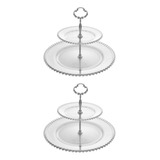 Jogo 2 Pratos Duplo Suporte Doces 2 Andares Wolff Cristal