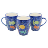 Jogo 3 Canecas Cerâmica Café Chá Personalizada Botanic 290ml
