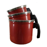 Jogo 3 Canecos Vermelho Canecão Leiteira Fervedor Leite Café
