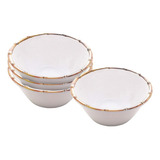 Jogo 4 Bowls Borda De Bambu Melamina Branco 15x6cm