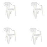 Jogo 4 Cadeira Poltrona Plástica Branca